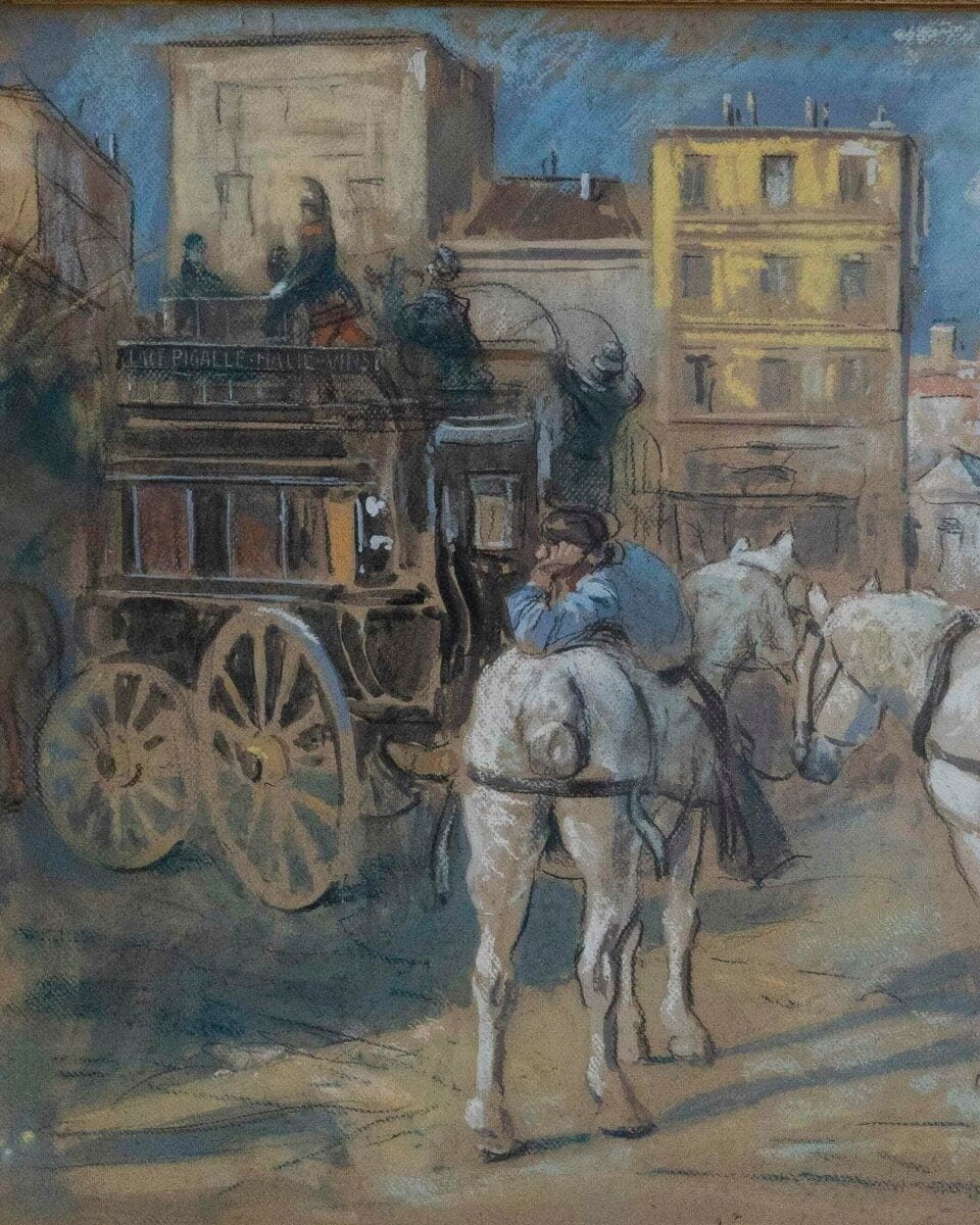 The Place Pigalle Omnibus, Paris, Early 20th Century — Gouache Enhanced Drawing by Bertrand Rasmussen - JAA