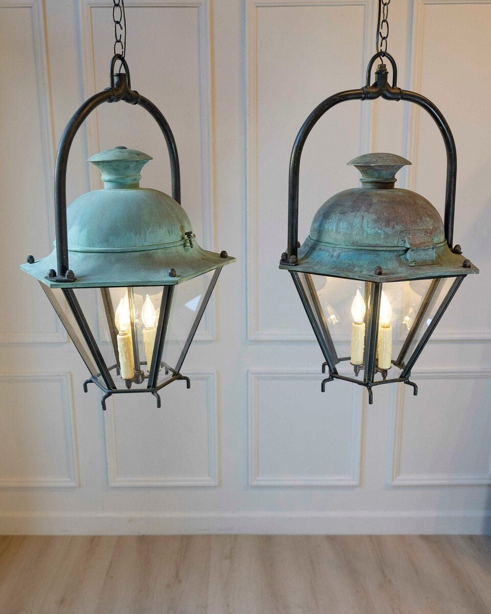 Two French Hexagonal Copper Lantern with Domed Top (Priced Each) - JAA