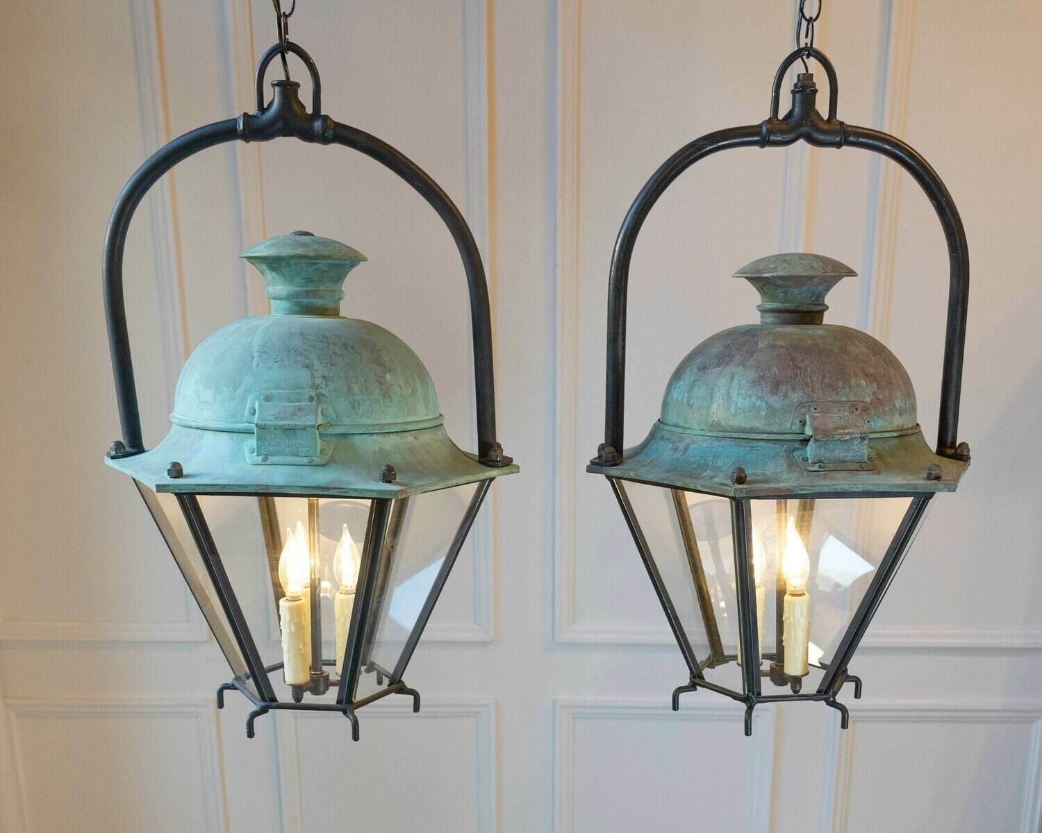 Two French Hexagonal Copper Lantern with Domed Top (Priced Each) - JAA