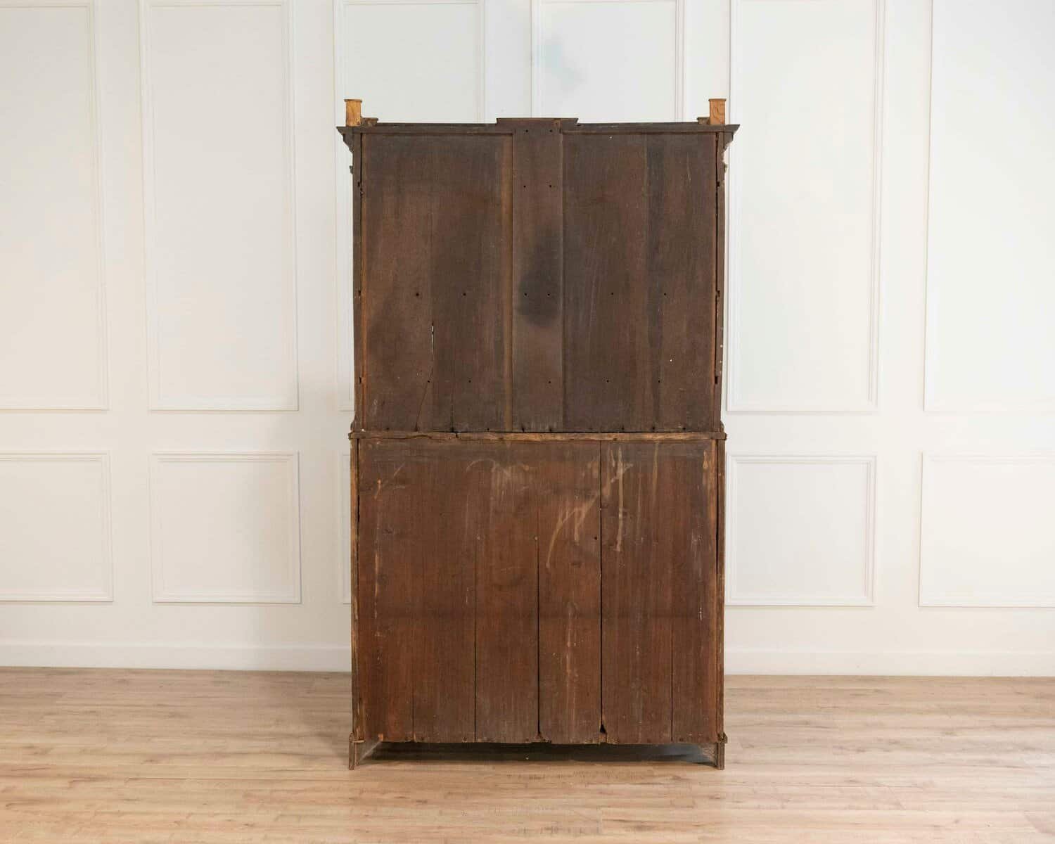 Louis XVI–Style Secretary with Glass Doors, Repainted Black, Blue Interior - JAA