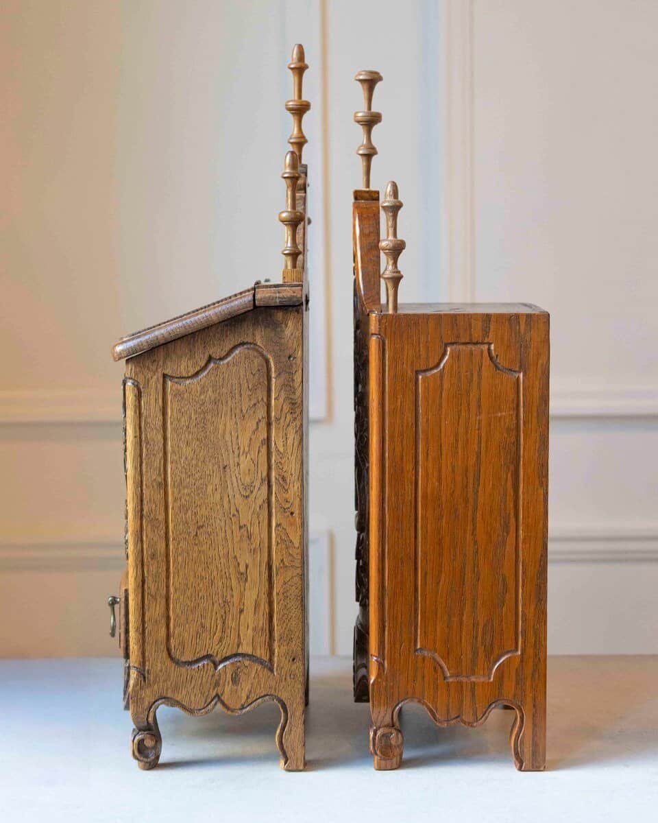 Pair of French Hand-Carved Salt and Flour Boxes, Early 20th Century - JAA