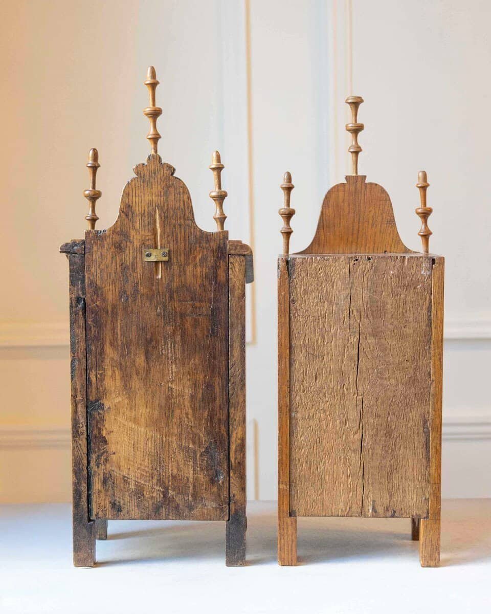 Pair of French Hand-Carved Salt and Flour Boxes, Early 20th Century - JAA