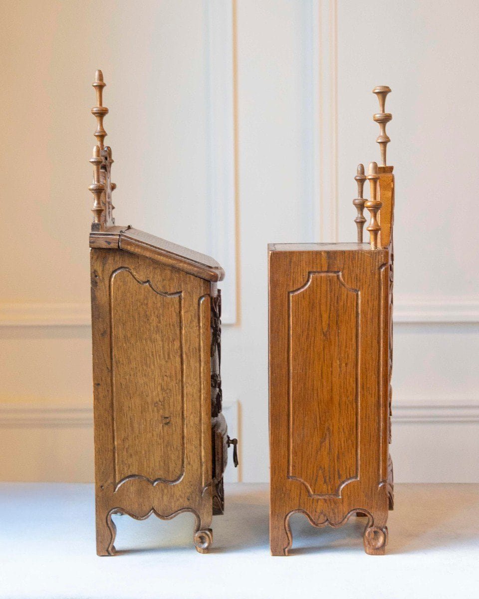 Pair of French Hand-Carved Salt and Flour Boxes, Early 20th Century - JAA