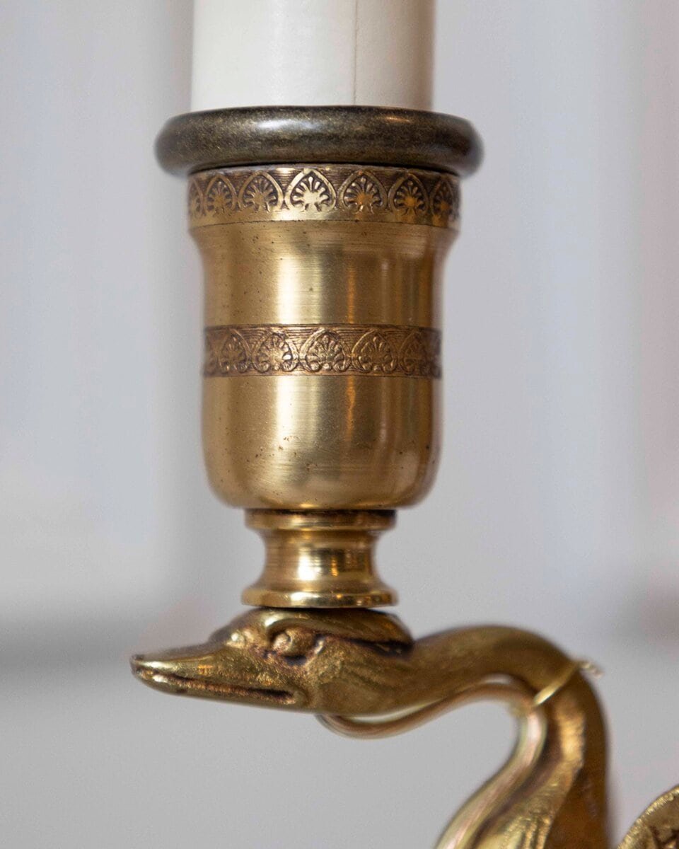 Gilded bronze hot water bottle lamp, with winged swans - JAA