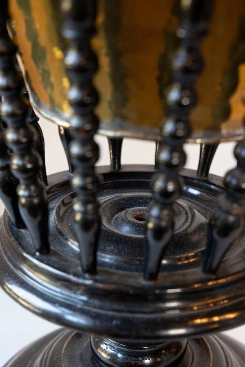 Dutch 1840s Ebonized Wood Jardinière with Brass Liner and Turned Spindles - JAA