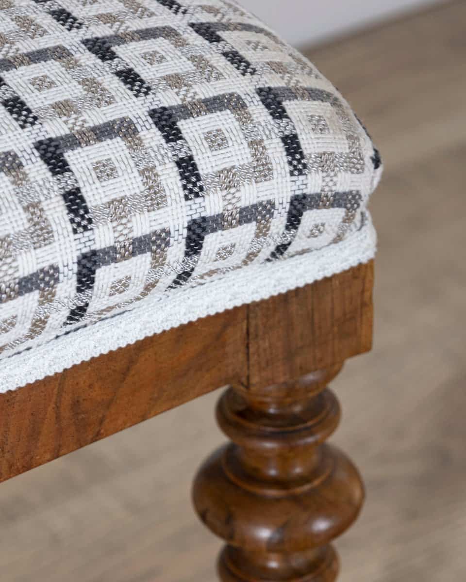 Pair of 19th-Century Walnut Upholstered Benches with Turned Legs and Casters - JAA