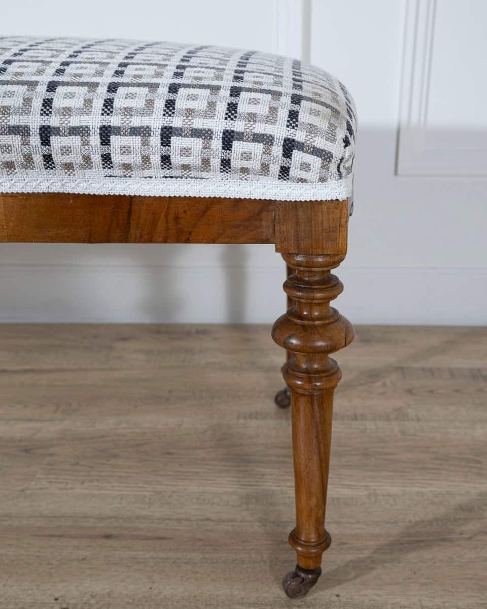 Pair of 19th-Century Walnut Upholstered Benches with Turned Legs and Casters - JAA
