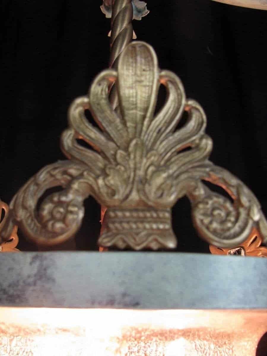 Vintage Green Painted Wrought Iron Lantern with Blown Glass Bowl - JAA