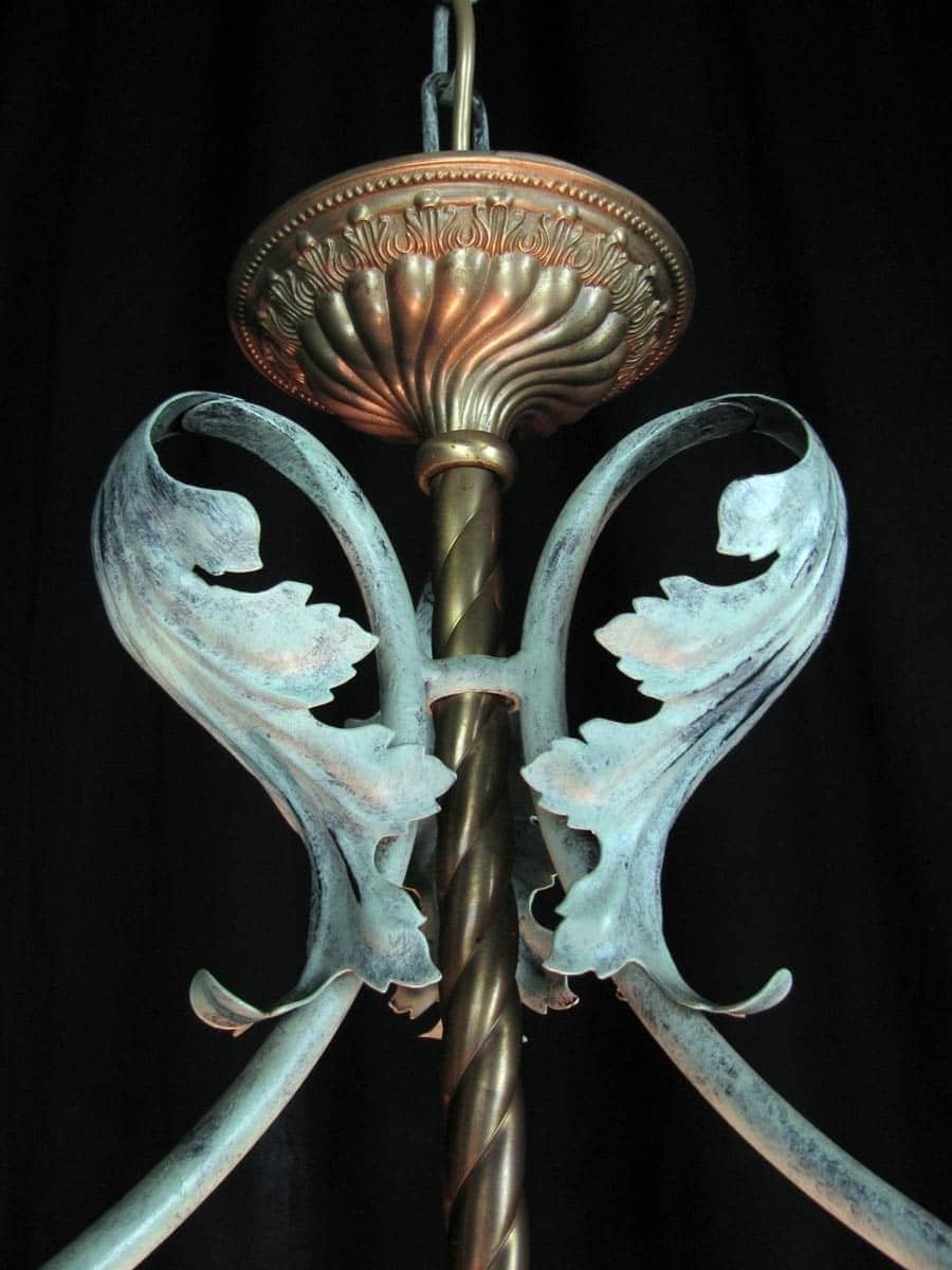 Vintage Green Painted Wrought Iron Lantern with Blown Glass Bowl - JAA