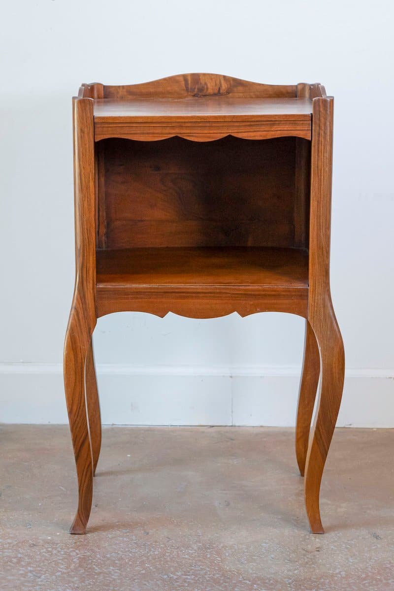 French Louis XV Style 19th Century Wooden Bedside Table with Open Shelf - JAA