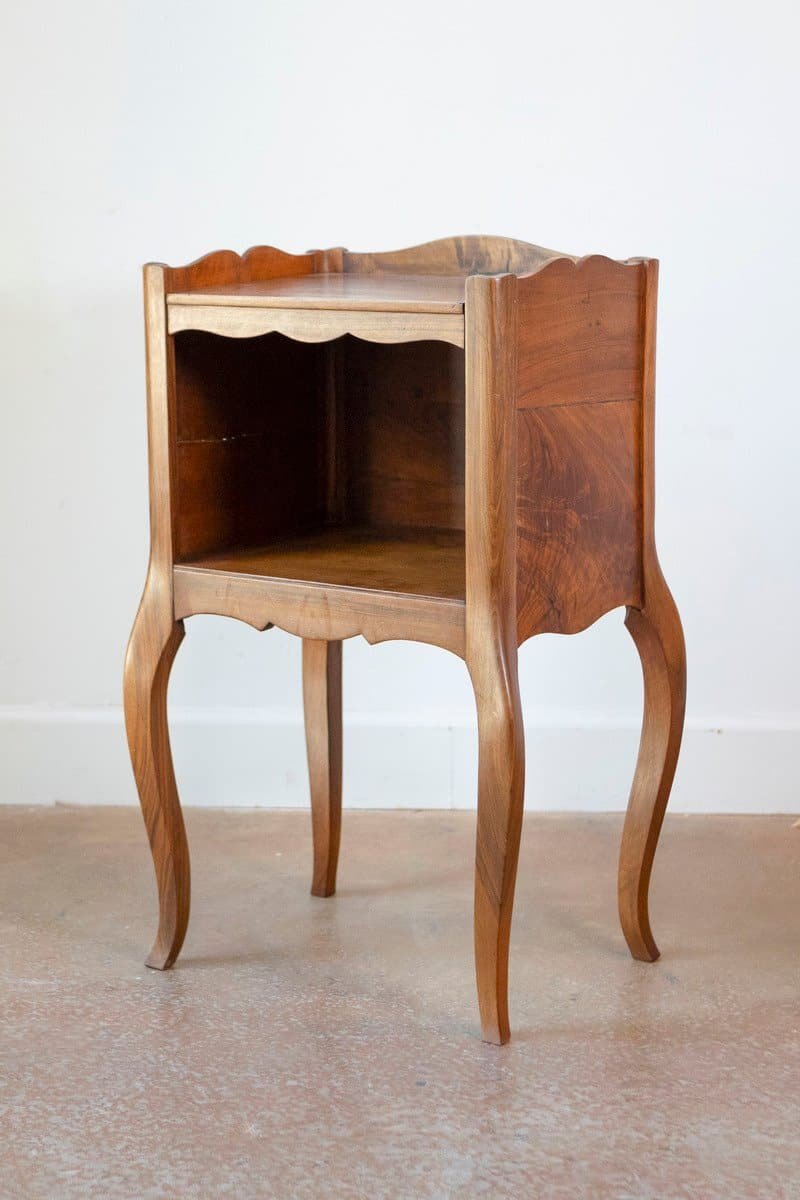 French Louis XV Style 19th Century Wooden Bedside Table with Open Shelf - JAA