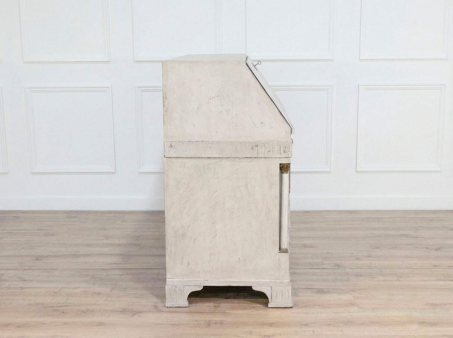 19th-Century Swedish Bureau with Carved Columns and Blue-Painted Interior - JAA