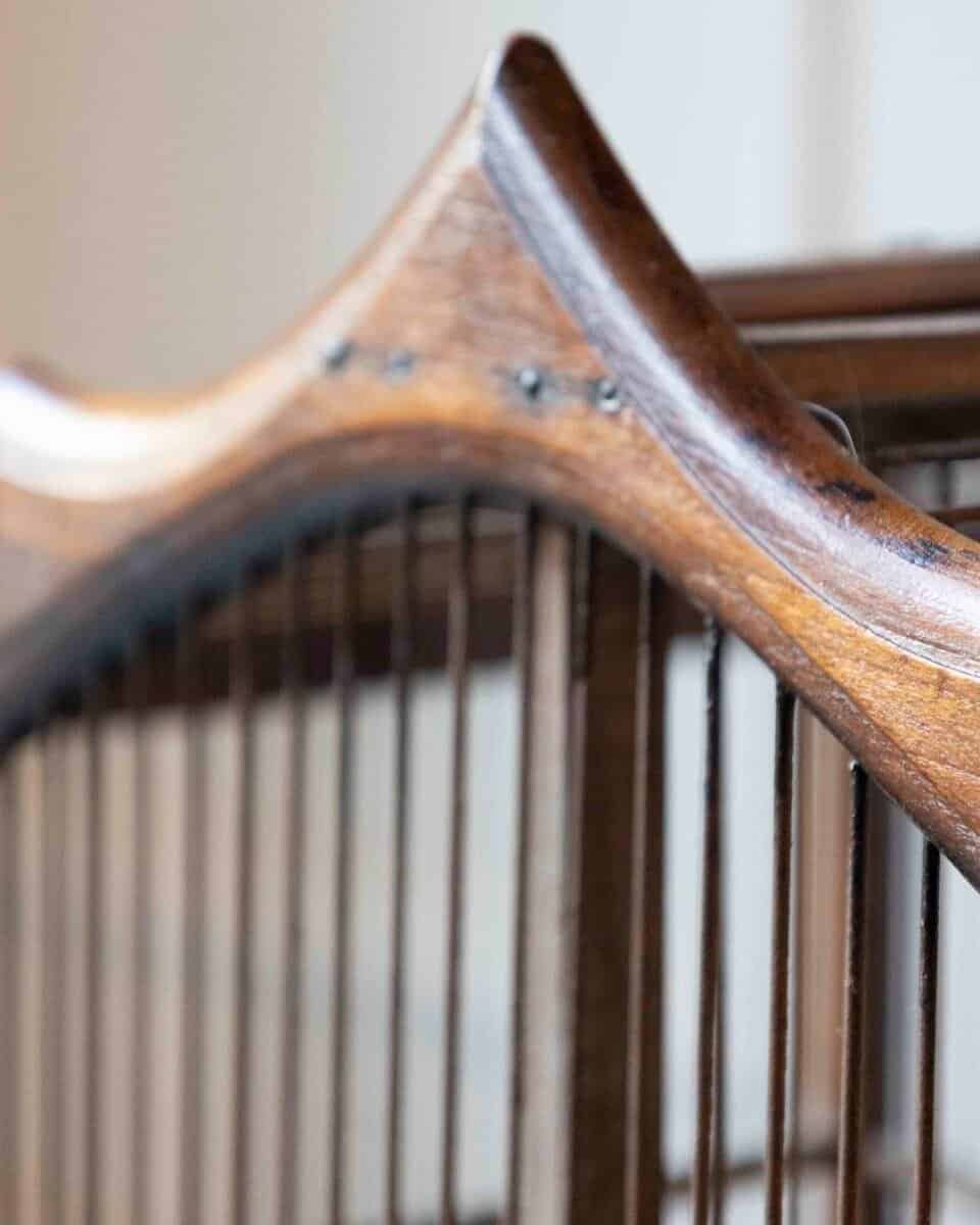 French 19th Century Beech Wood Architectural Birdcage with Carved Crown, Double Doors and Removable Center Divider - JAA