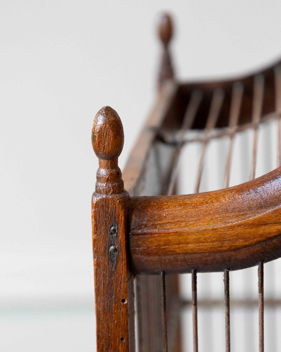 French 19th Century Beech Wood Architectural Birdcage with Carved Crown, Double Doors and Removable Center Divider - JAA