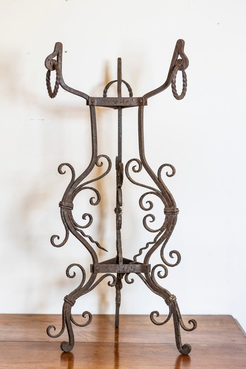 Italian circa 1900 Pair of Wrought-Iron Plant Stands with Scrolling Motifs - JAA