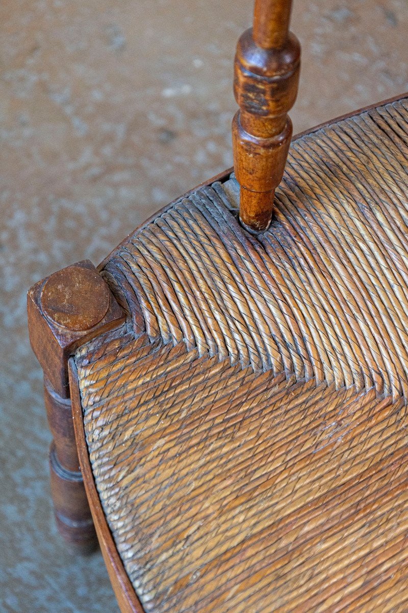 Rustic French 1890s Cherry Wood Armchair with Rush Seat and Sheaf Back - JAA