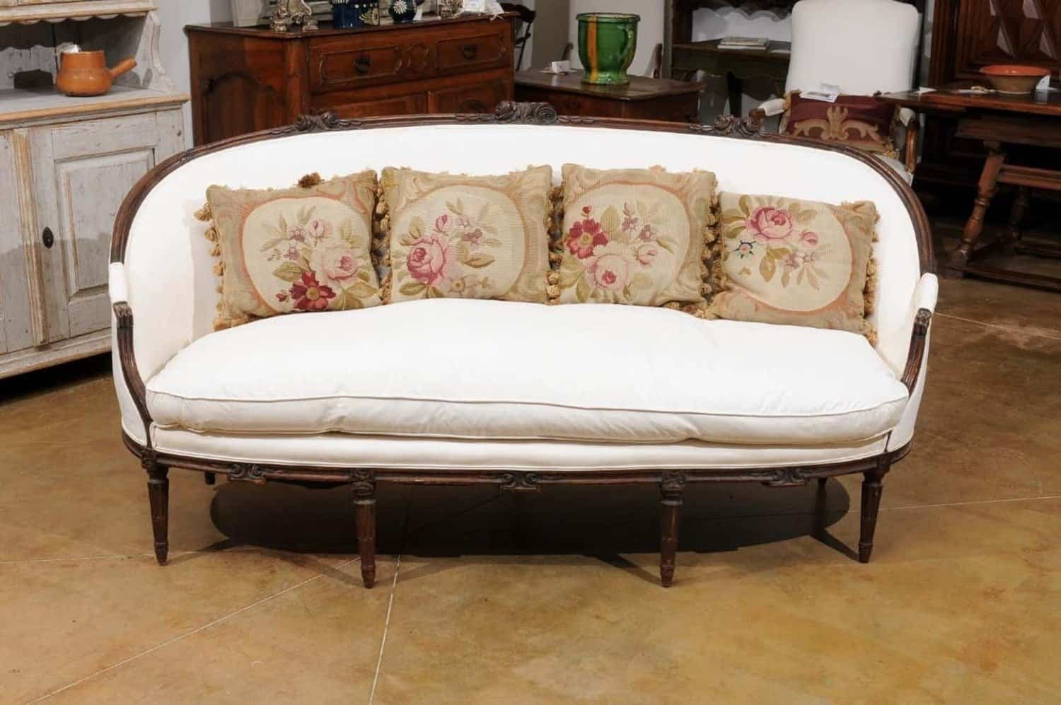 French 19th Century Aubusson Woven Tapestry Pillow with Roses and Tassels - JAA