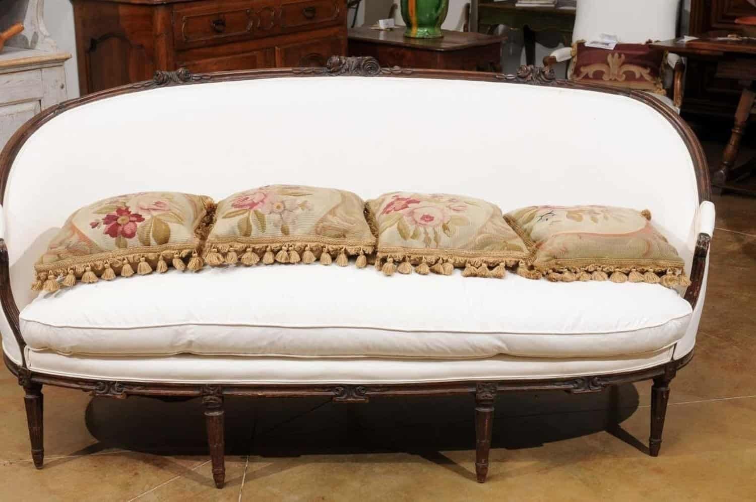 French 19th Century Aubusson Woven Tapestry Pillow with Roses and Tassels - JAA