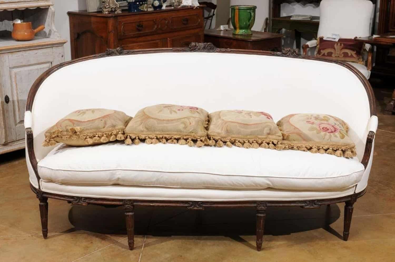 French 19th Century Aubusson Woven Tapestry Pillow with Roses and Tassels - JAA