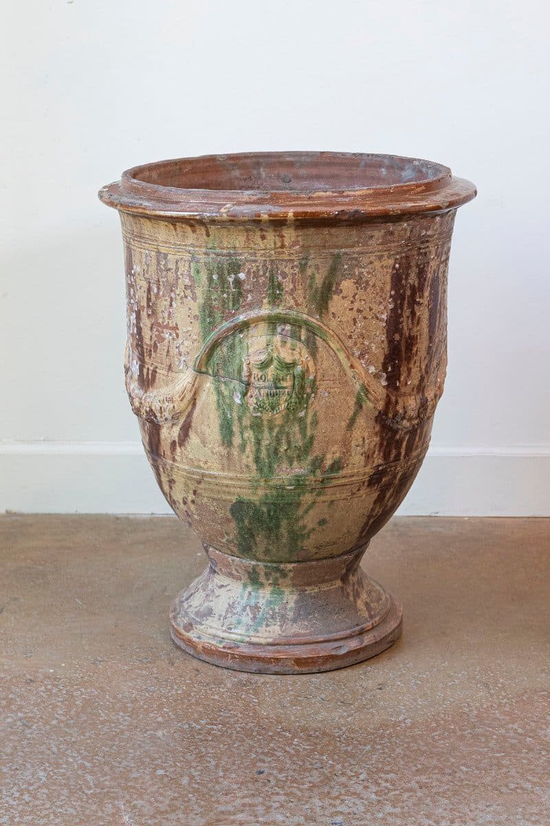 French 19th Century Large Boisset Anduze Jar with Brown, Green Glaze and Swags - JAA