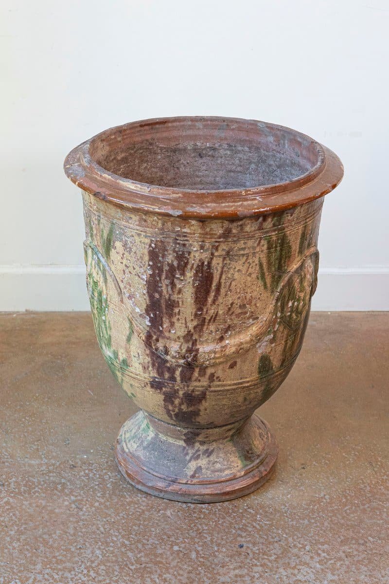 French 19th Century Large Boisset Anduze Jar with Brown, Green Glaze and Swags - JAA