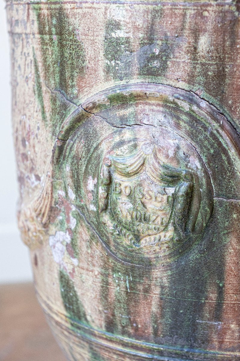 French 19th Century Large Boisset Anduze Jar with Brown, Green Glaze and Swags - JAA