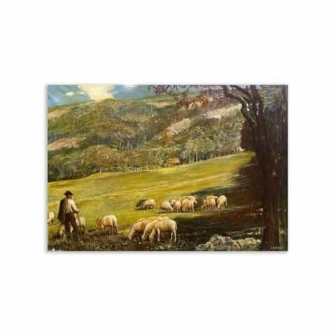 Gino Federici, “shepherd With Flock,” Oil On Canvas, Signed, 20th Century Era