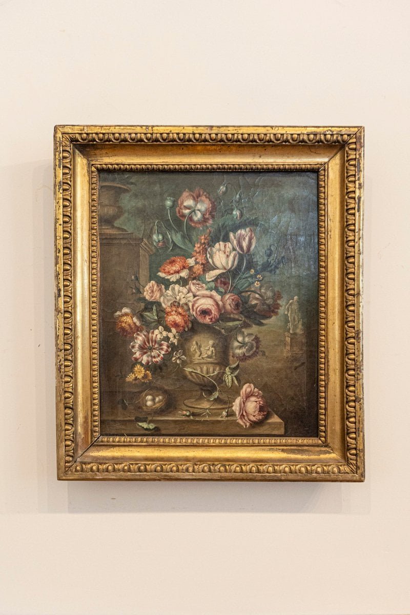 French Framed Still-Life Oil Painting Depicting a Bouquet of Flowers, circa 1850 - JAA
