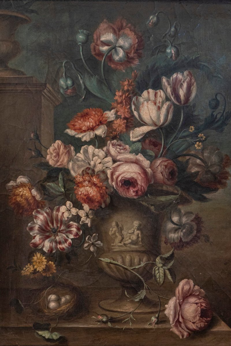 French Framed Still-Life Oil Painting Depicting a Bouquet of Flowers, circa 1850 - JAA