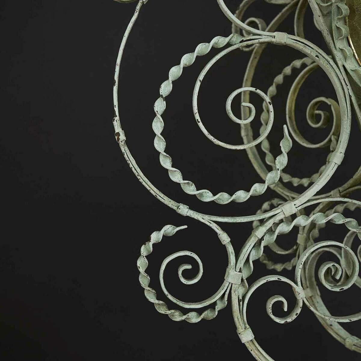 Early 1900s Italian Wrought Iron Lantern Light Green Finish Amber Glasses - JAA