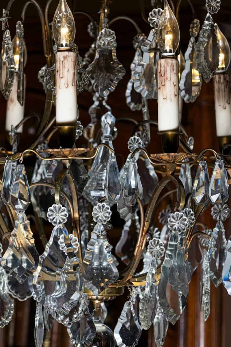 Italian Crystal and Bronze Six-Light Chandelier with Obelisk and Pendeloques - JAA