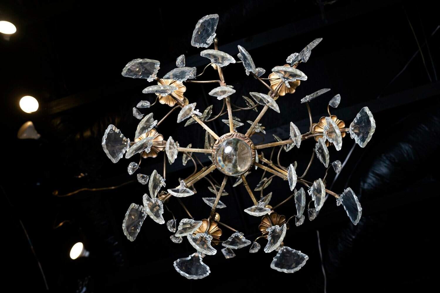 Italian Crystal and Bronze Six-Light Chandelier with Obelisk and Pendeloques - JAA