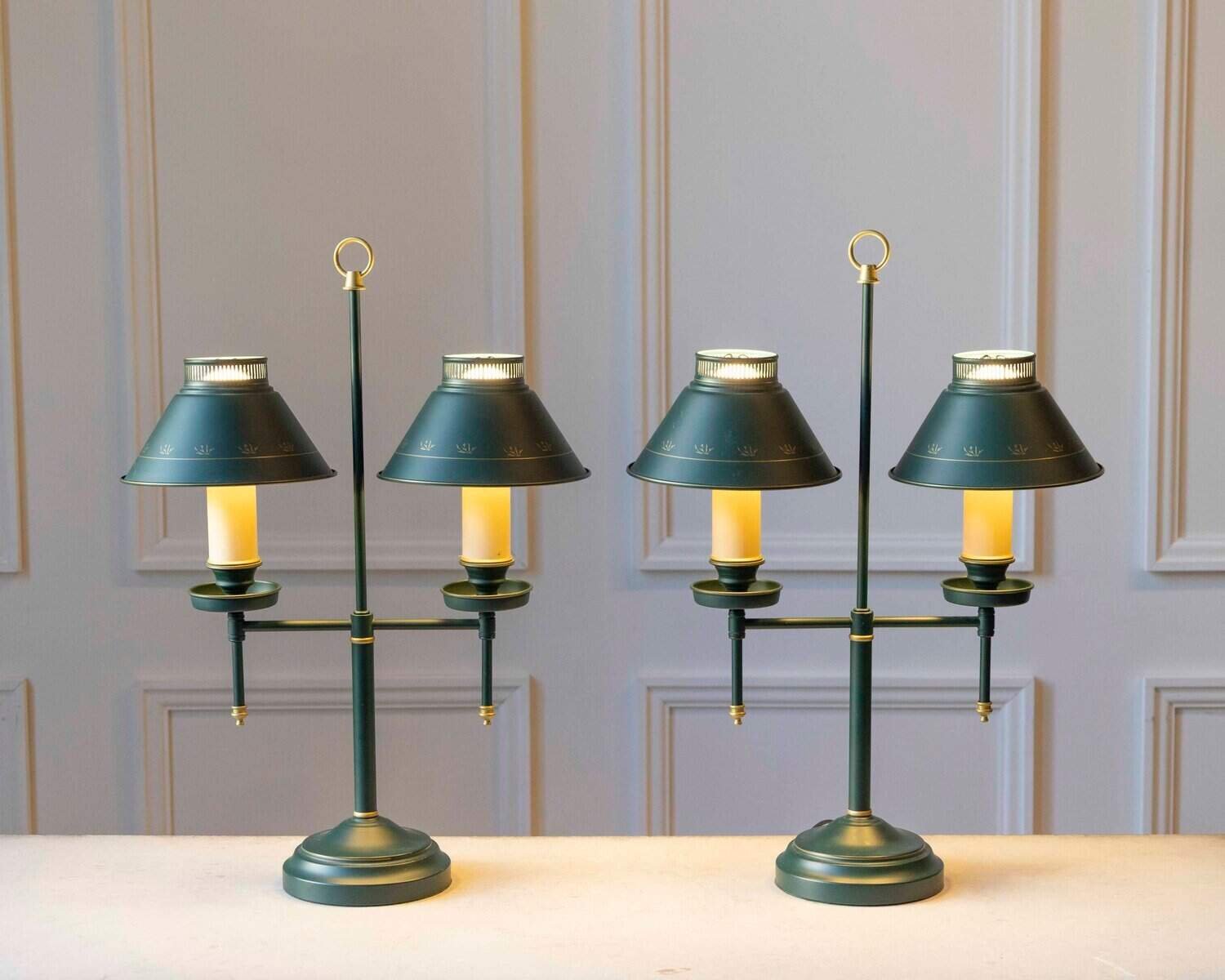 Pair of Quinquet lamps in painted sheet metal - JAA