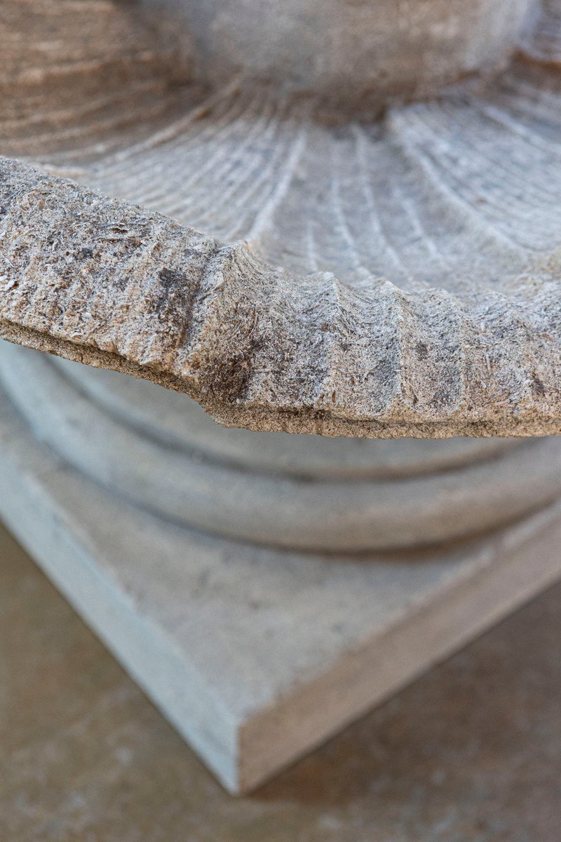 Italian 1850s Carved Stone Two-Tiered Garden Fountain with Putti Motifs - JAA