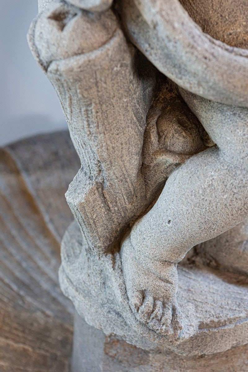 Italian 1850s Carved Stone Two-Tiered Garden Fountain with Putti Motifs - JAA