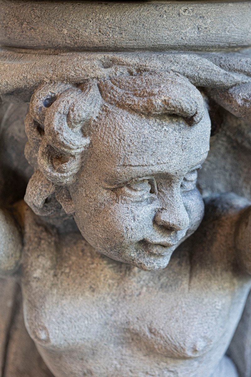 Italian 1850s Carved Stone Two-Tiered Garden Fountain with Putti Motifs - JAA