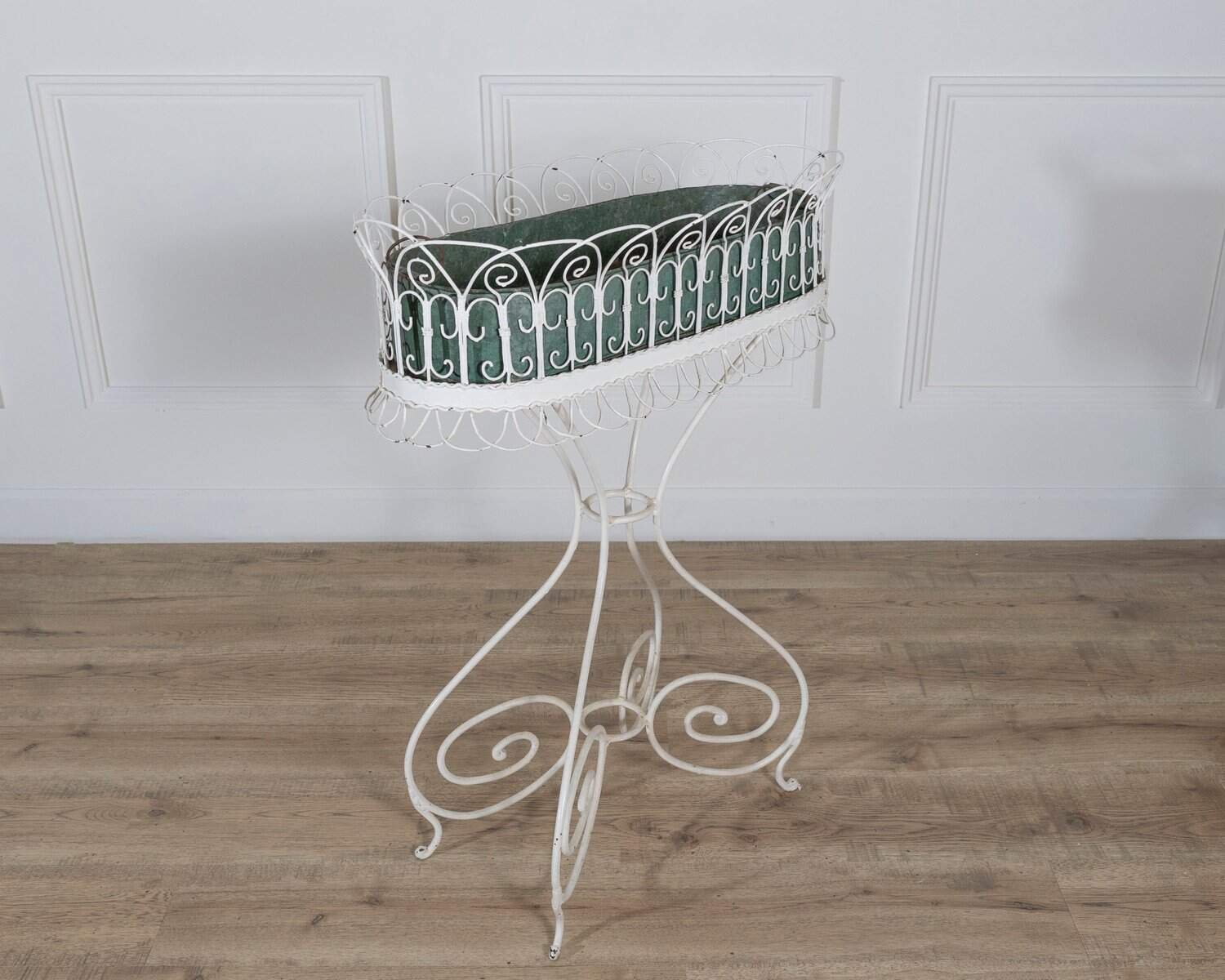 French 20th Century Wrought Iron Planter with Scrollwork Stand - JAA