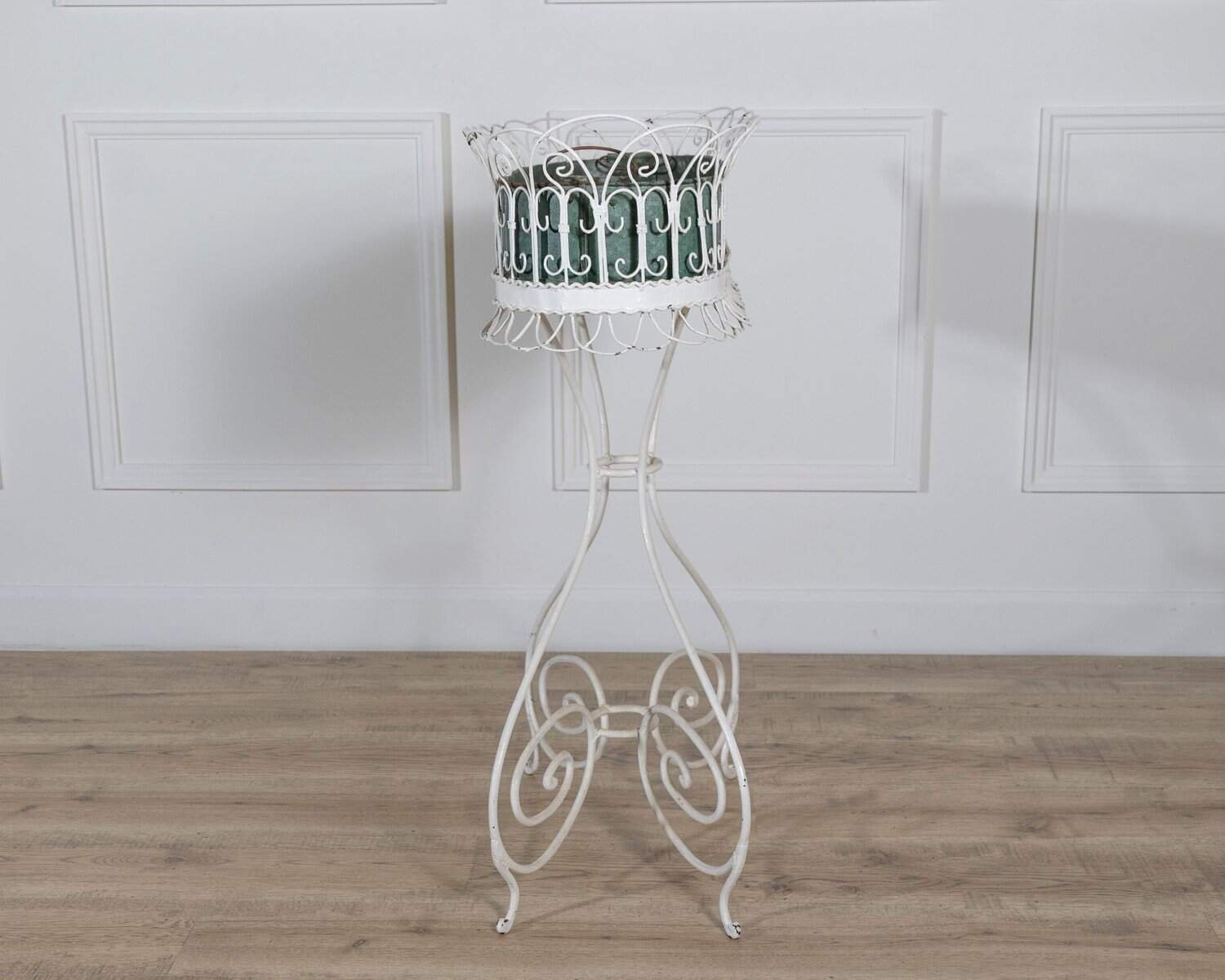 French 20th Century Wrought Iron Planter with Scrollwork Stand - JAA