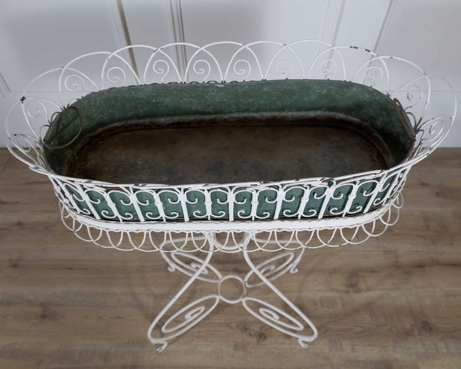 French 20th Century Wrought Iron Planter with Scrollwork Stand - JAA