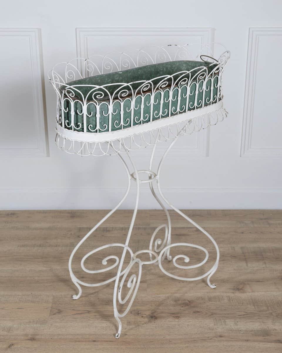 French 20th Century Wrought Iron Planter with Scrollwork Stand - JAA