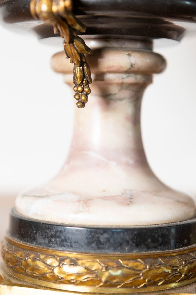 French 19th Century Neoclassical Pair of Marble and Gilt Bronze Urns - JAA