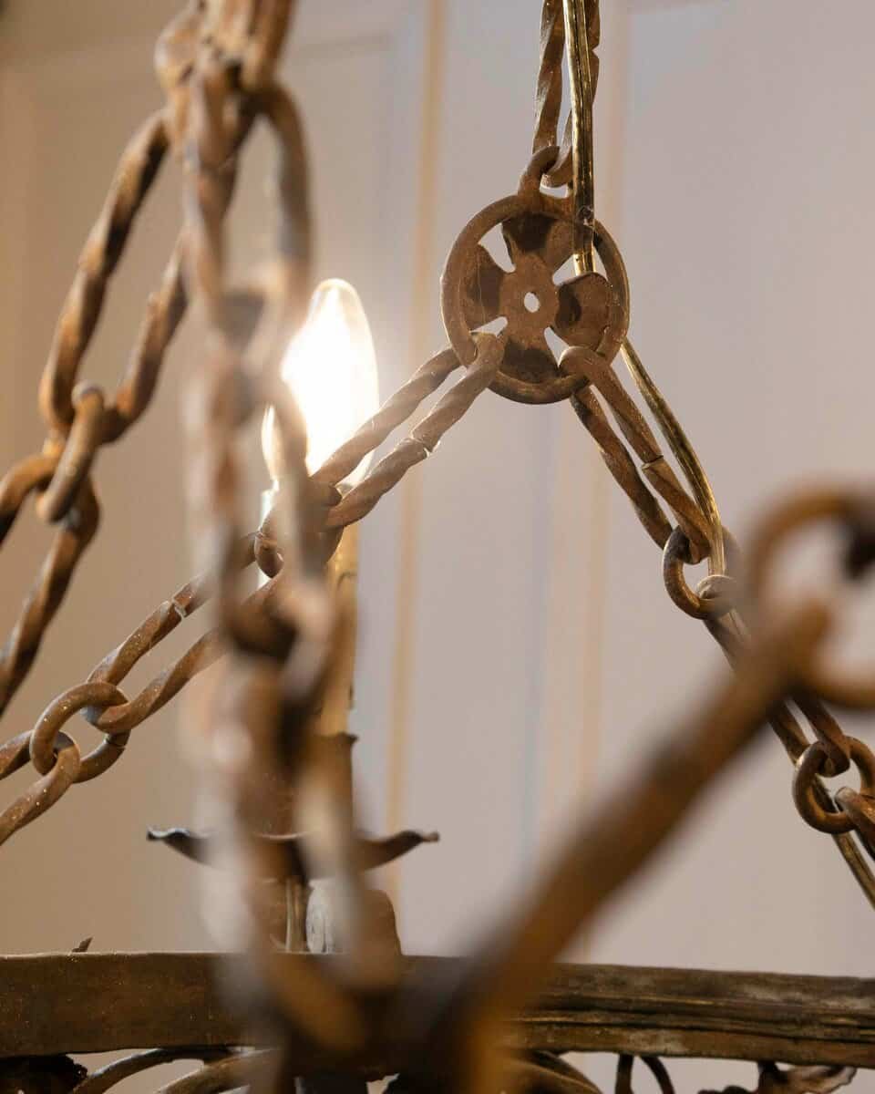 French 19th Century Four-Light Iron Ring Chandelier with Flowers and Vines - JAA