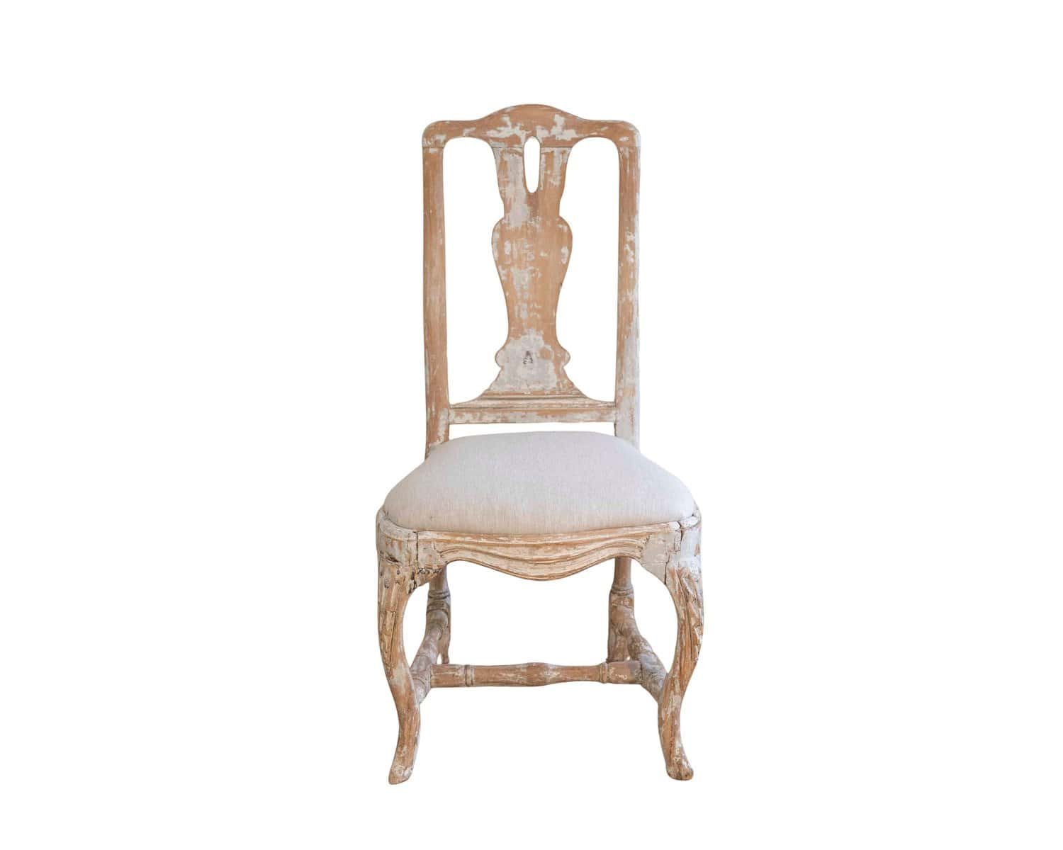 Swedish Rococo Chair from Stockholm with Scraped Original Paint, Circa 1760