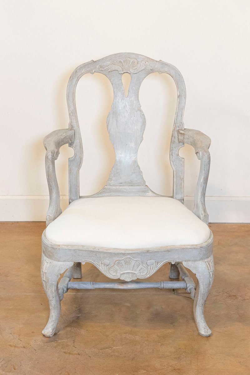 Pair of Swedish Rococo Style 1890s Painted Wood Armchairs - JAA
