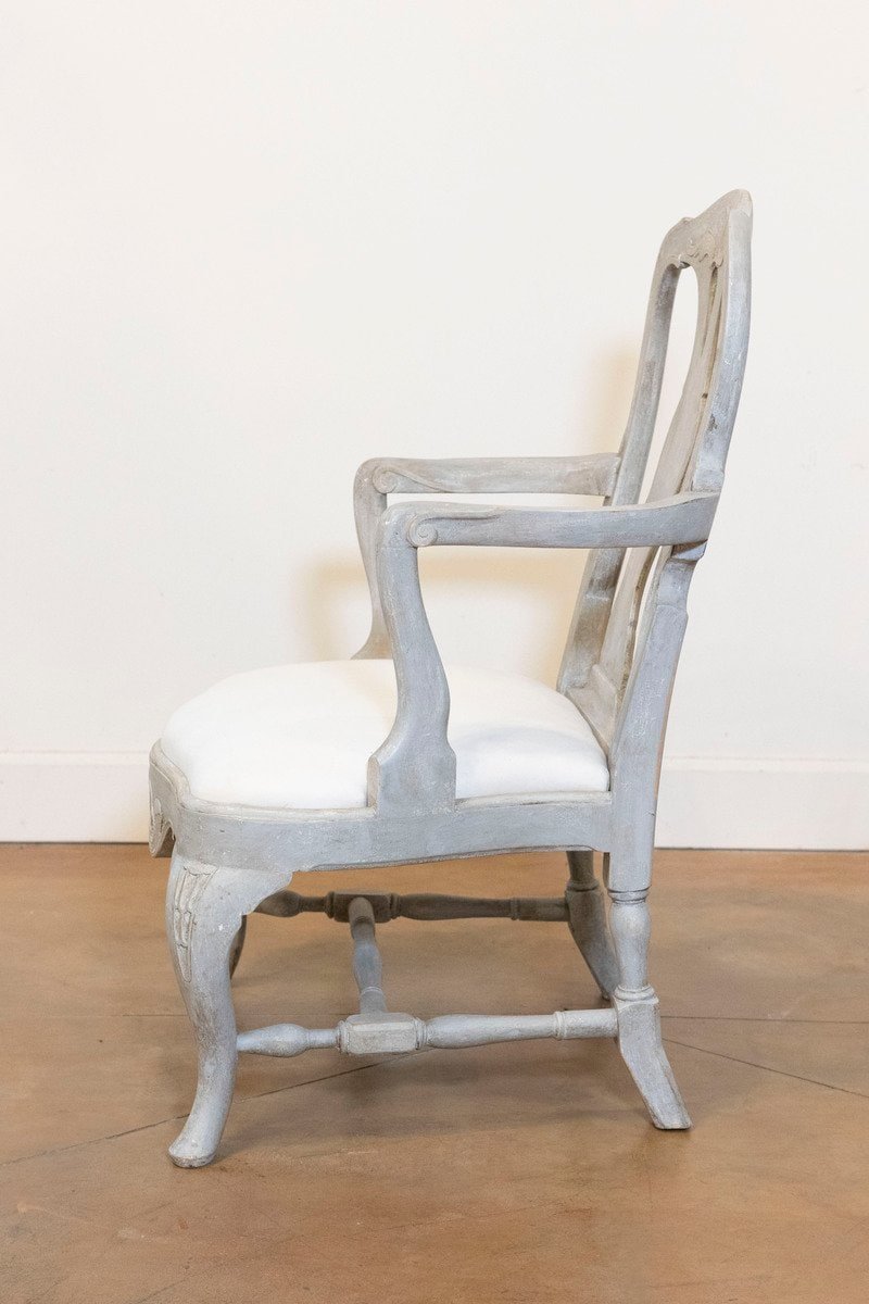 Pair of Swedish Rococo Style 1890s Painted Wood Armchairs - JAA