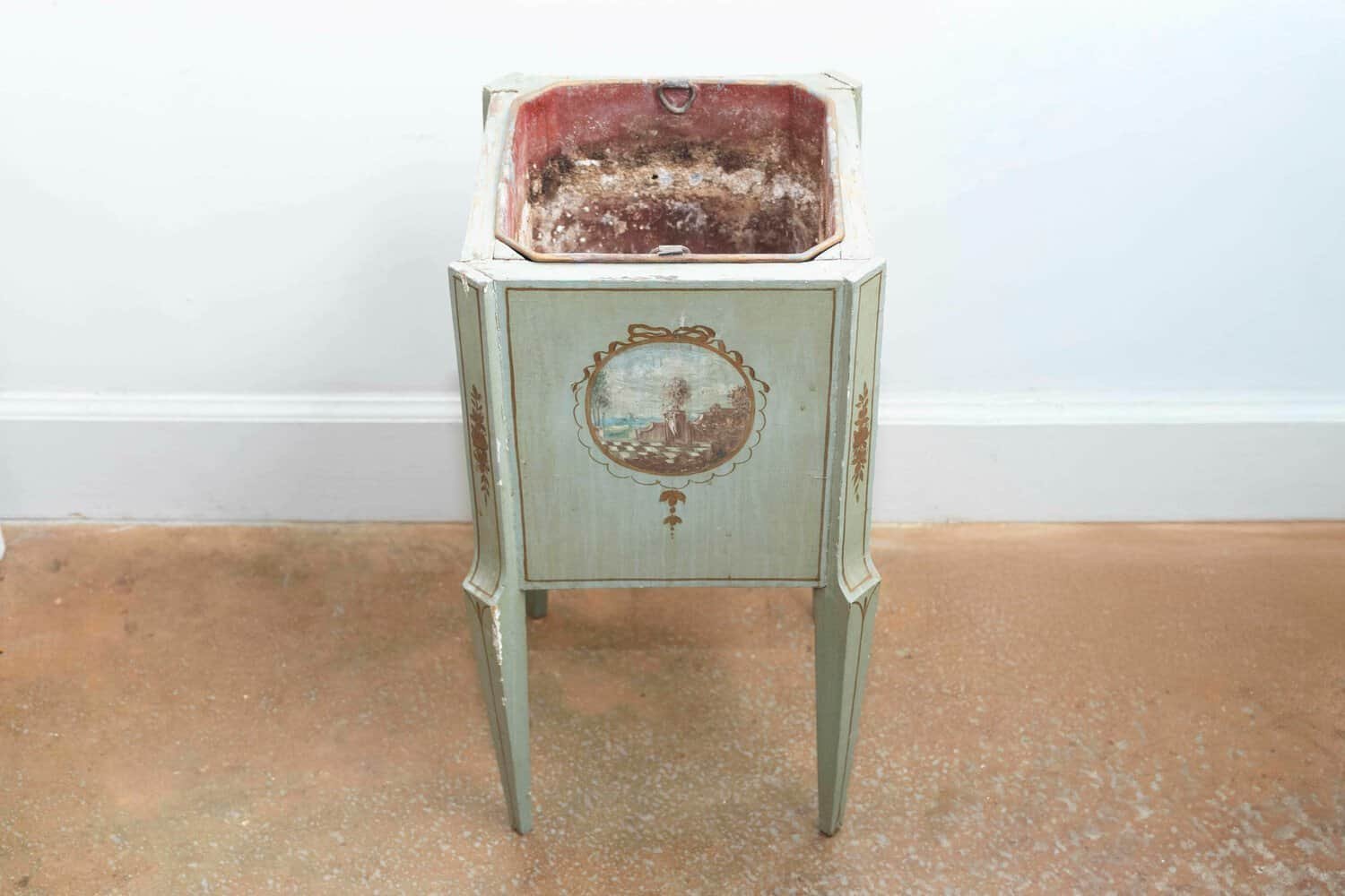 French 1890s Painted Wood Planter with Landscapes in Ribbon-Tied Medallions - JAA