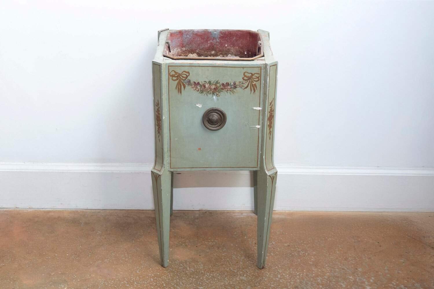 French 1890s Painted Wood Planter with Landscapes in Ribbon-Tied Medallions - JAA