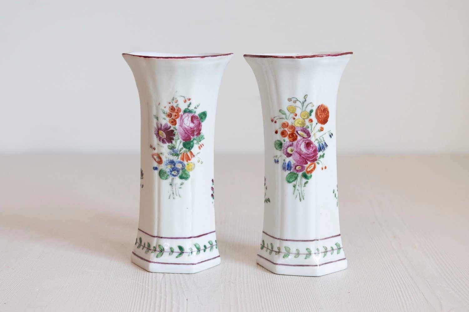 Pair of Italian circa 1805 Porcelain Vases with Colorful Painted Floral Motifs - JAA