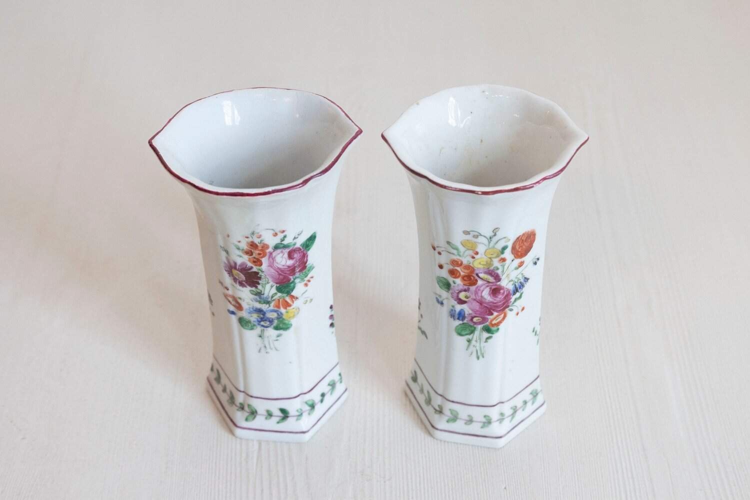 Pair of Italian circa 1805 Porcelain Vases with Colorful Painted Floral Motifs - JAA