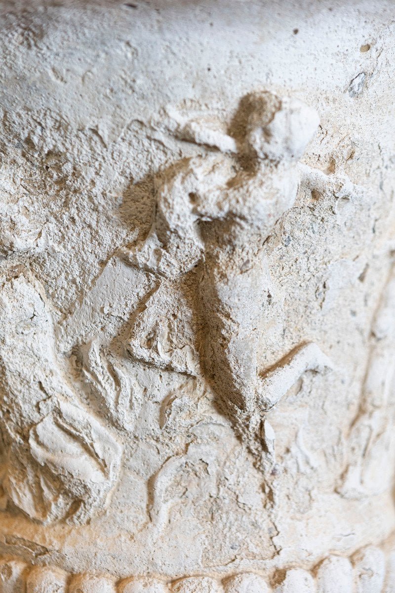 French circa 1870 Provençale Medici Vase Inspired Jardinière with Carved Scenes - JAA